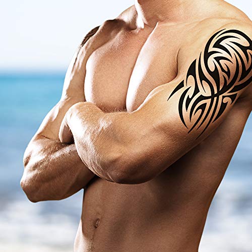 Weekend Tattoos 4 Pack Stick on black temporary tattoo maui tribal body art sticker transfer for arms shoulder aztec polynesian samoan hawaiian for adult men and women (4 x all tribal tattoo designs) - Image 2