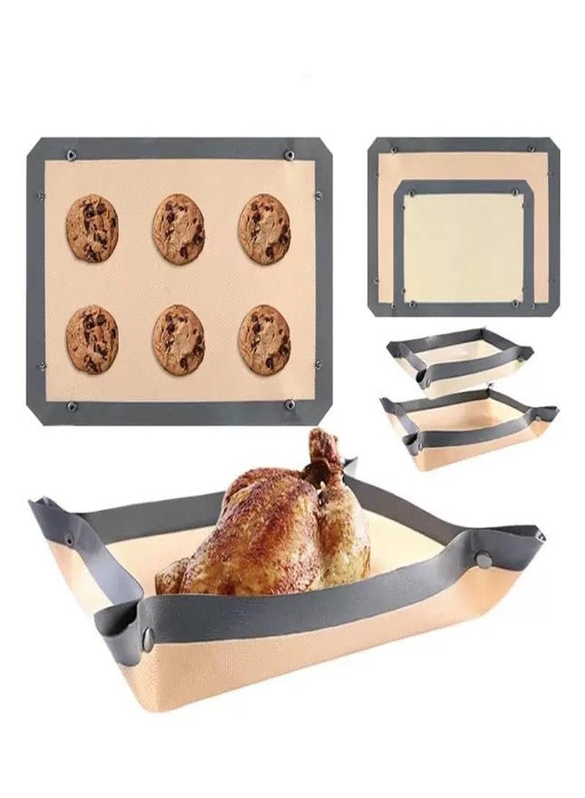 RUNZI 2 Pcs Silicone Fiber Baking Mat with Buckle,Corner Clip for Leak Proof Baking Pan or Unclip for Flat Baking Sheet Liner, Oven Liner (30X21cm,42x29.5cm) BPA-Free and Non-Stick - Image 2