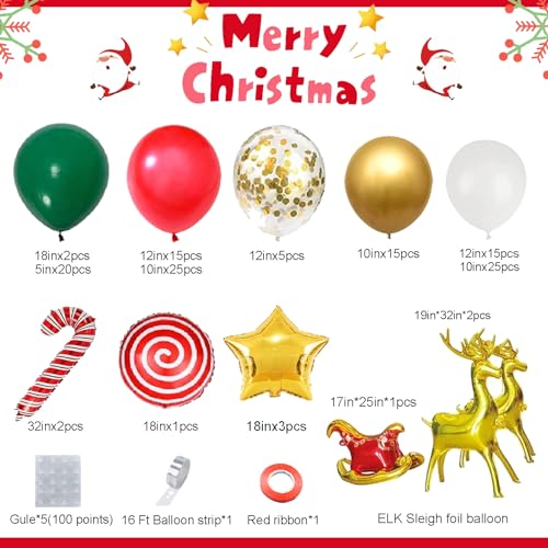 AobkDeco 138PCS Christmas Balloon Garland Arch Kit With Red Green Gold White Balloons Candy Balloon Sequin Balloons Moose Sleigh Balloon for Christmas Party Decorations Supplies - Image 5