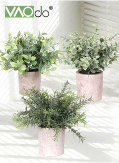 VAOdo 3 Pack Mini Potted Fake Plants Rosemary Bean Leaf Eucalyptus Artificial Plastic Plants for Bathroom Shelf Home Office Desk Table Decor Indoor  - Image 1