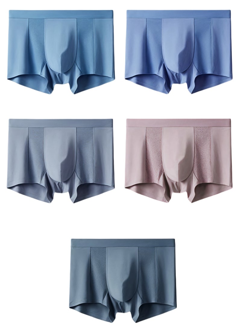 WEIJIANGJUN Men's Flat Corner Underwear - Mid Waist 5 Set, Modal Fabric, Comfortable with Elasticity, Cool and Breathable Style  - Image 1