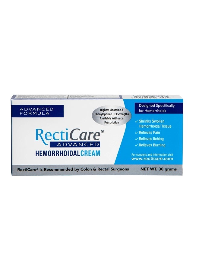 RectiCare Advanced Hemorrhoidal Cream: Advanced Treatment to Shrink & Soothe Hemorrhoids - Itch, Pain, Burn Relief - 30g Hemorrhoidal Cream with Lidocaine - Image 1