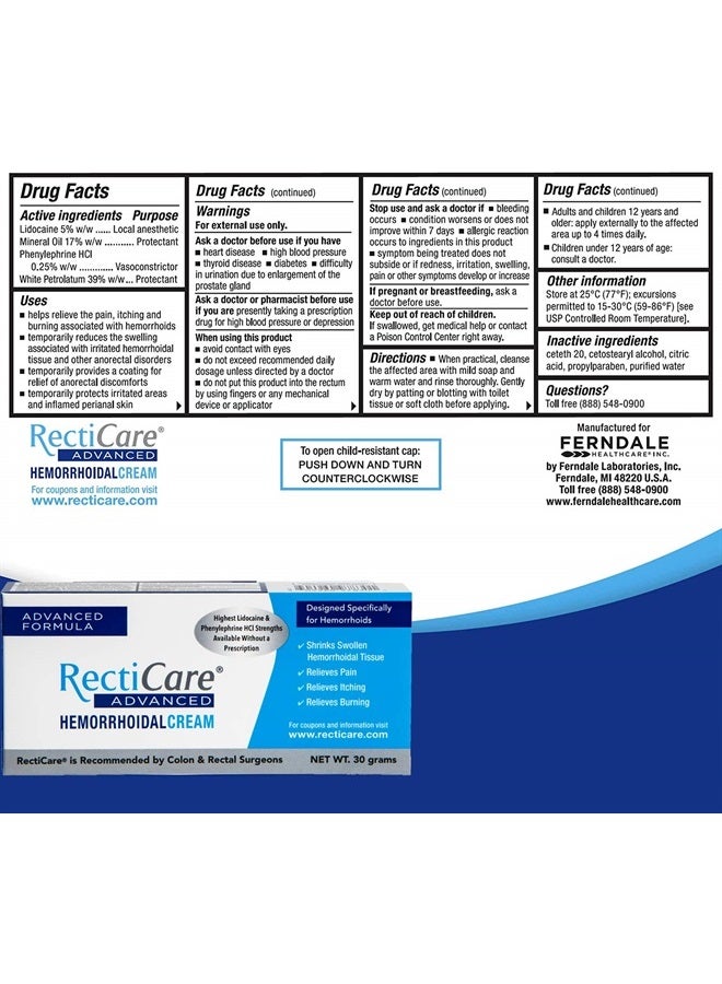 RectiCare Advanced Hemorrhoidal Cream: Advanced Treatment to Shrink & Soothe Hemorrhoids - Itch, Pain, Burn Relief - 30g Hemorrhoidal Cream with Lidocaine - Image 2