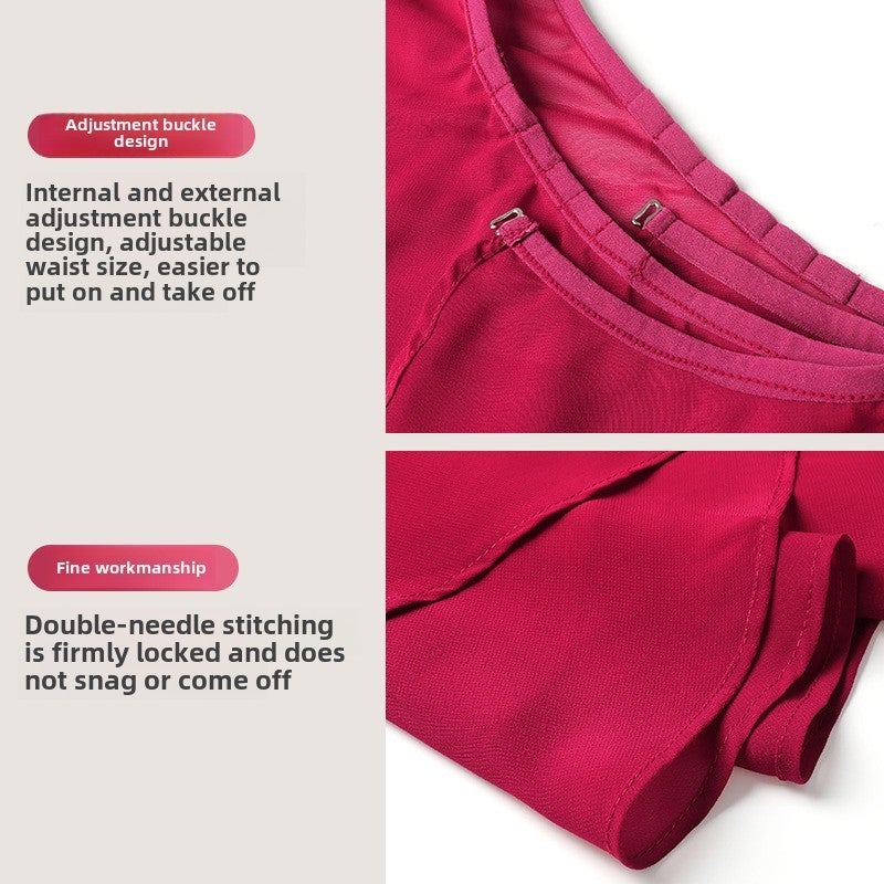 Adult Dance Gauze Skirt Practice Clothes Adult Women's Mid-Length Teacher Skirt Half-Length Yoga Skirt Lace-Up Dance Skirt(Wine Red) - Image 4