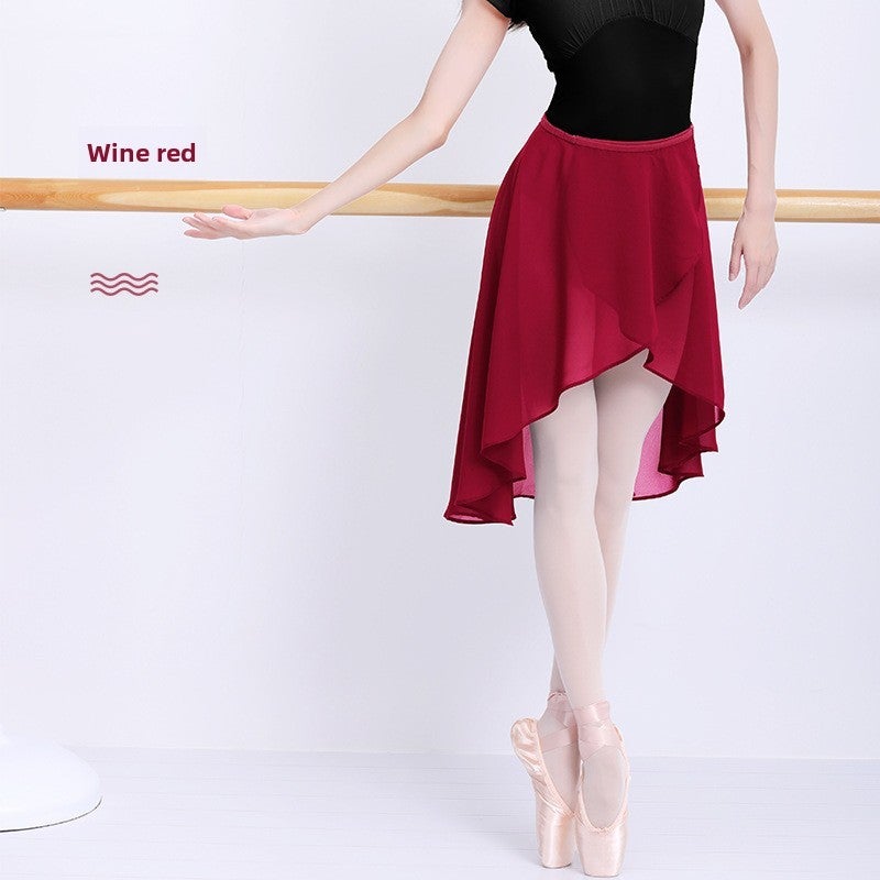 Adult Dance Gauze Skirt Practice Clothes Adult Women's Mid-Length Teacher Skirt Half-Length Yoga Skirt Lace-Up Dance Skirt(Wine Red) - Image 1