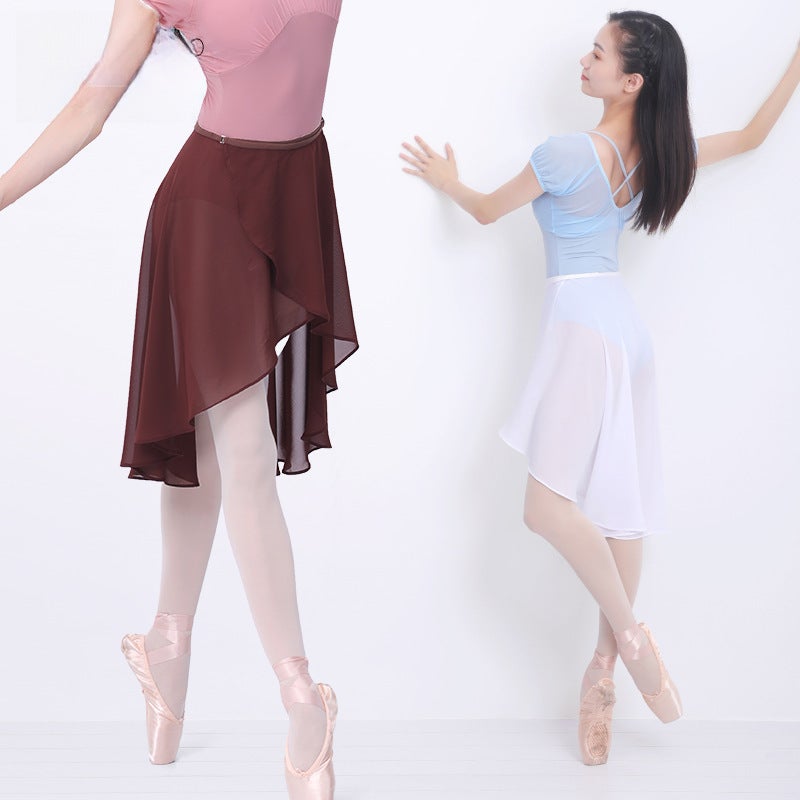Adult Dance Gauze Skirt Practice Clothes Adult Women's Mid-Length Teacher Skirt Half-Length Yoga Skirt Lace-Up Dance Skirt(Wine Red) - Image 2