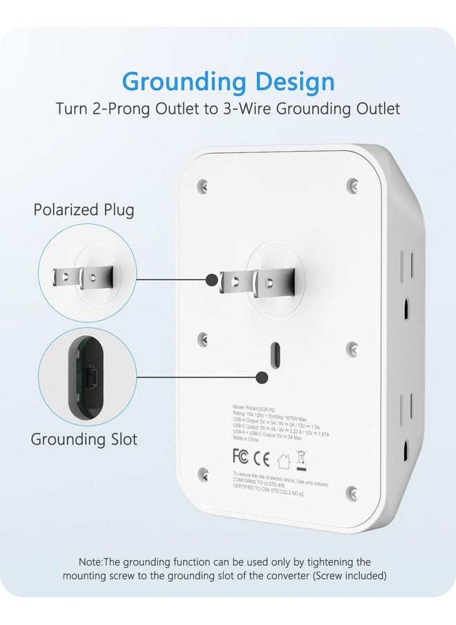 Lencent LENCENT 2 Prong Power Strip, 3 to 2 Prong Grounding Outlet Adapter, Polarized Plug, Surge Protector, 3-Sided 6 Outlet Widely Spaced Extender, Mountable Wall tap for Non-Grounded Outlets, 2 Packs  - Image 2