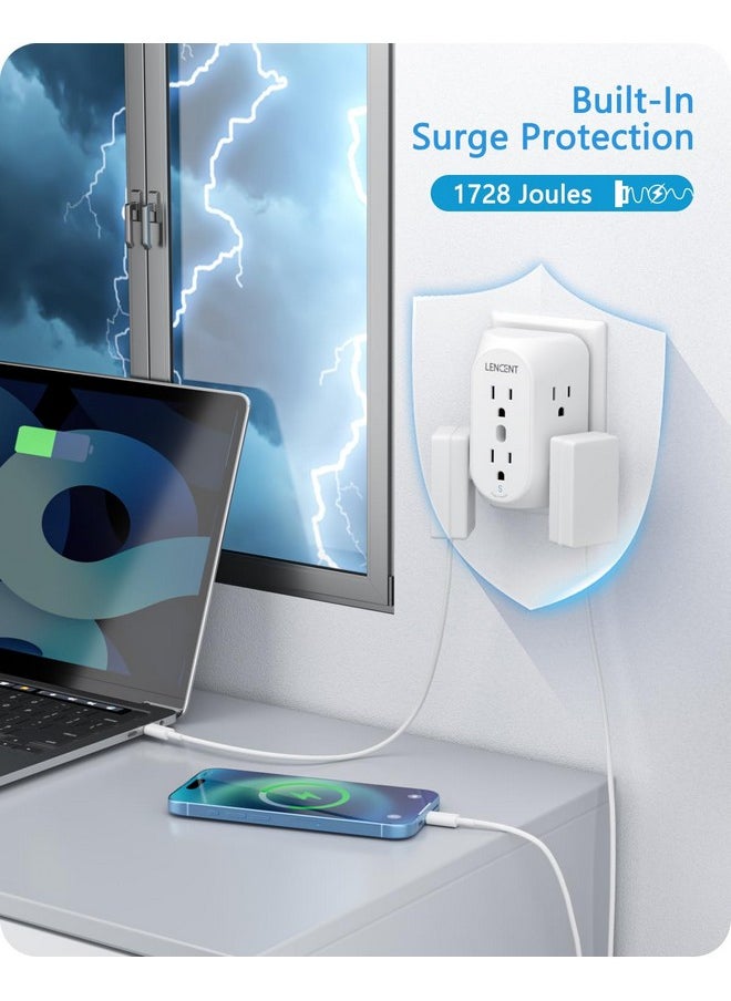 Lencent LENCENT 2 Prong Power Strip, 3 to 2 Prong Grounding Outlet Adapter, Polarized Plug, Surge Protector, 3-Sided 6 Outlet Widely Spaced Extender, Mountable Wall tap for Non-Grounded Outlets, 2 Packs  - Image 3