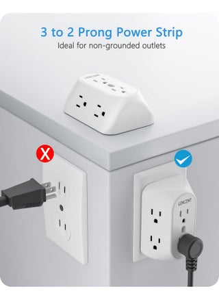 LENCENT 2 Prong Power Strip, 3 to 2 Prong Grounding Outlet Adapter, Polarized Plug, Surge Protector, 3-Sided 6 Outlet Widely Spaced Extender, Mountable Wall tap for Non-Grounded Outlets, 2 Packs - pzsku/ZC03AFD5A76A811DF451BZ/45/1747981068/f3c27f05-8e85-4539-886c-4d773aeab103