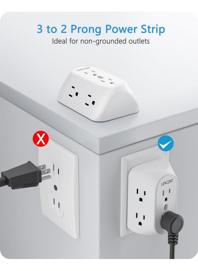 Lencent LENCENT 2 Prong Power Strip, 3 to 2 Prong Grounding Outlet Adapter, Polarized Plug, Surge Protector, 3-Sided 6 Outlet Widely Spaced Extender, Mountable Wall tap for Non-Grounded Outlets, 2 Packs  - Image 1