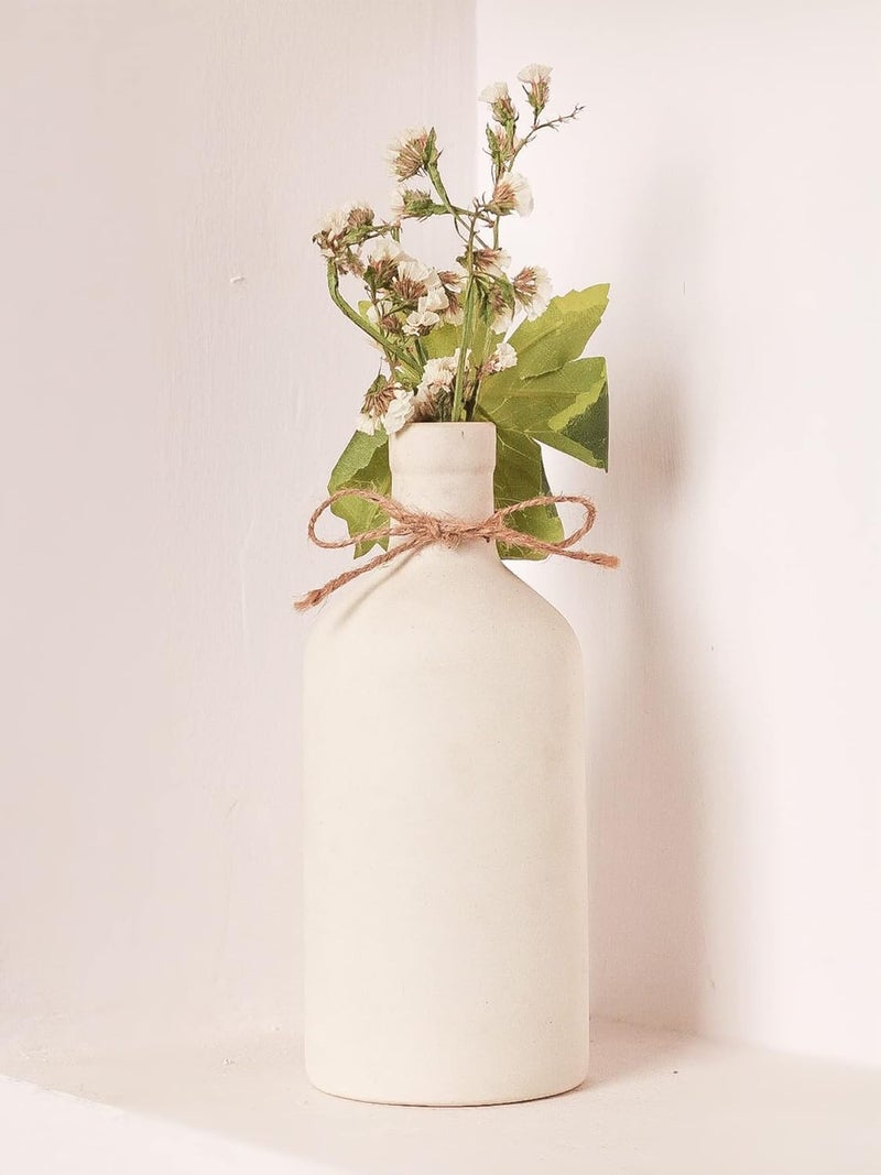 PUREZENTO White Ceramic Bottle Vase 8 Inch Pack of 1 Modern Pampas Vases for Home Decor Wedding Dinner Table Centerpiece Showpiece Decorative Bottle Vase for Flowers and Pampas Grass - Image 4