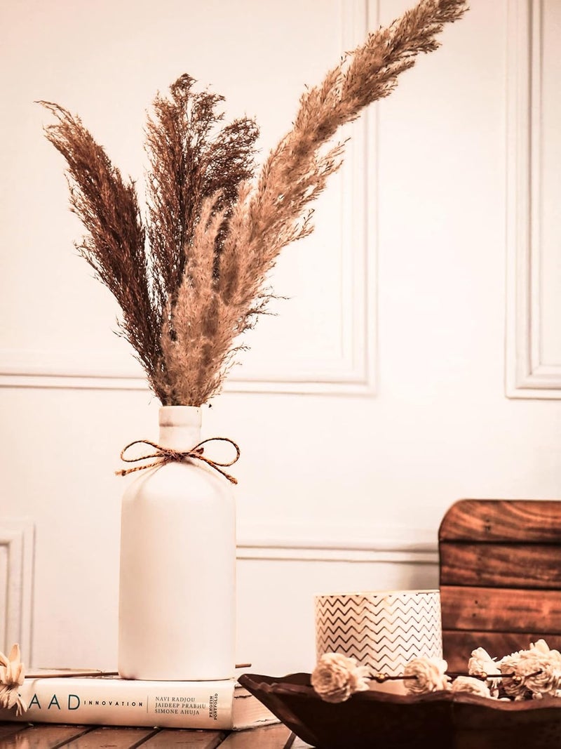PUREZENTO White Ceramic Bottle Vase 8 Inch Pack of 1 Modern Pampas Vases for Home Decor Wedding Dinner Table Centerpiece Showpiece Decorative Bottle Vase for Flowers and Pampas Grass - Image 1