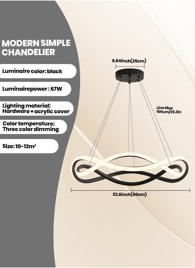 YATAI LIGHTING Modern LED Chandelier for Living Room,67W Remote Control Rings Adjustable Height and Colors Dimming Black Contemporary LED Ceiling Hanging Chandelier for Restaurant  - Image 2