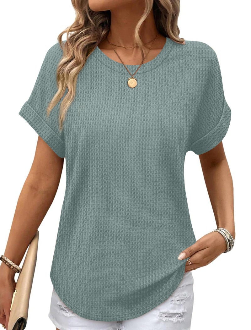 Sampeel Shirts for Women Trendy Summer Tops Spring Outfits Western Fashion Clothing Beach Vacation Clothes St Patricks Day Shirt Seagrass Green L - Image 1