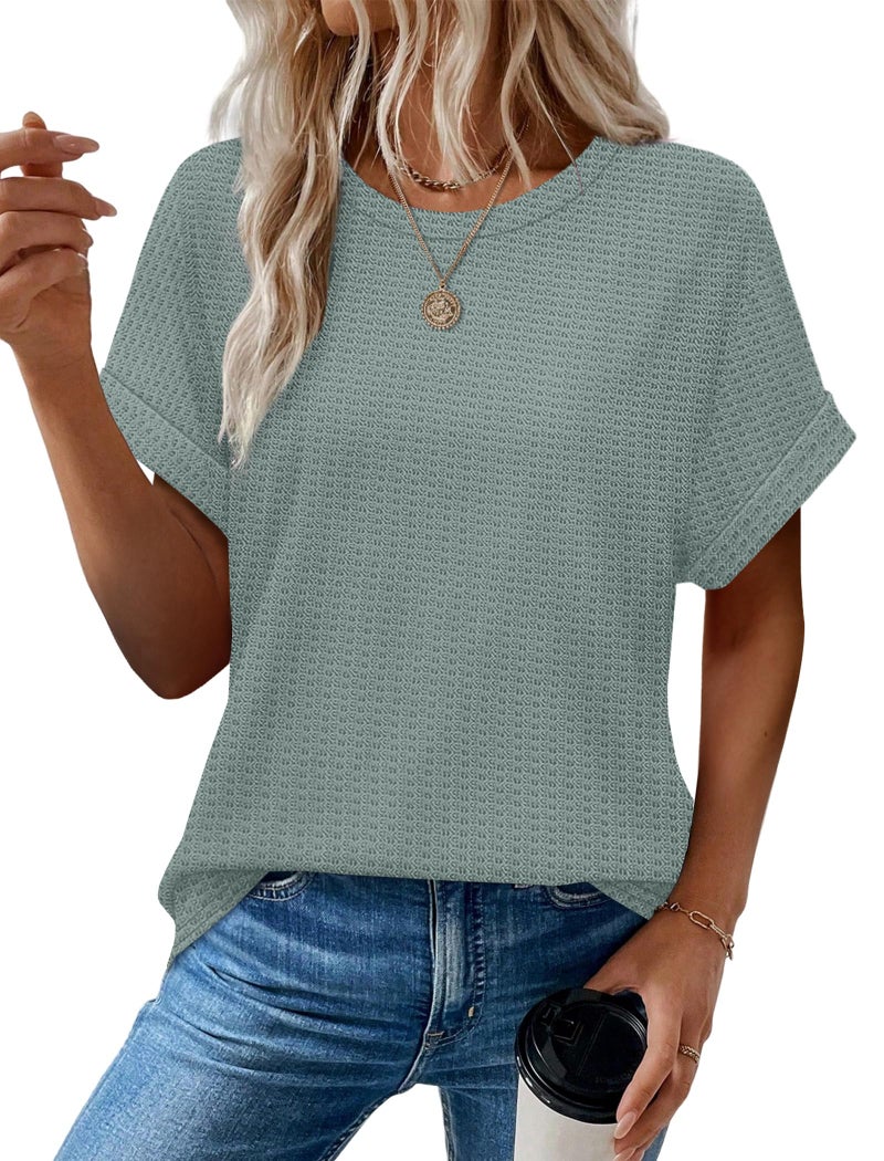 Sampeel Shirts for Women Trendy Summer Tops Spring Outfits Western Fashion Clothing Beach Vacation Clothes St Patricks Day Shirt Seagrass Green L - Image 2