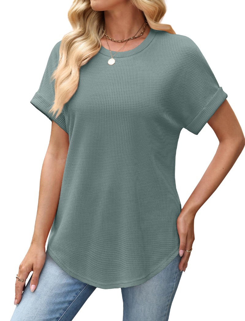 Sampeel Shirts for Women Trendy Summer Tops Spring Outfits Western Fashion Clothing Beach Vacation Clothes St Patricks Day Shirt Seagrass Green L - Image 4