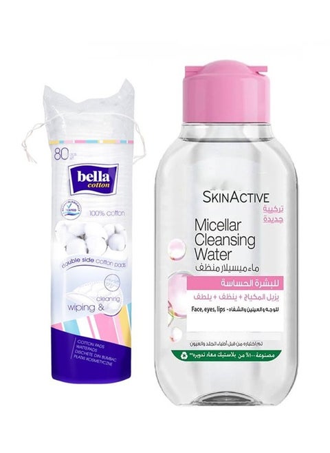Pack Of 2 Cotton Pad with SkinActive Micellar Cleansing Water Clear 400 ml