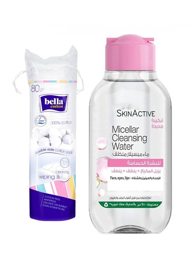 Bella - Pack Of 2 Cotton Pad with SkinActive Micellar Cleansing Water Clear 400 ml - Image 1