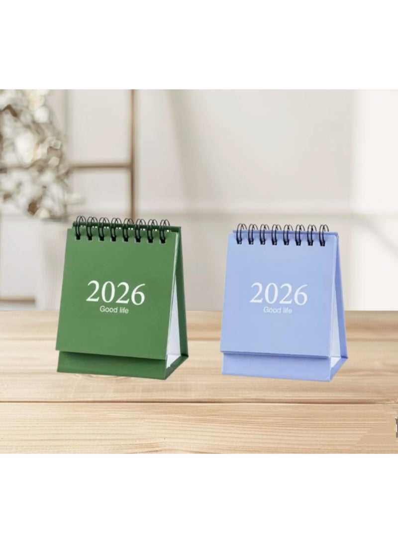 2026.01–2027.06 Desk Calendar Set – 2pcs Mini Green & Blue Calendars for Daily Use - Image 1