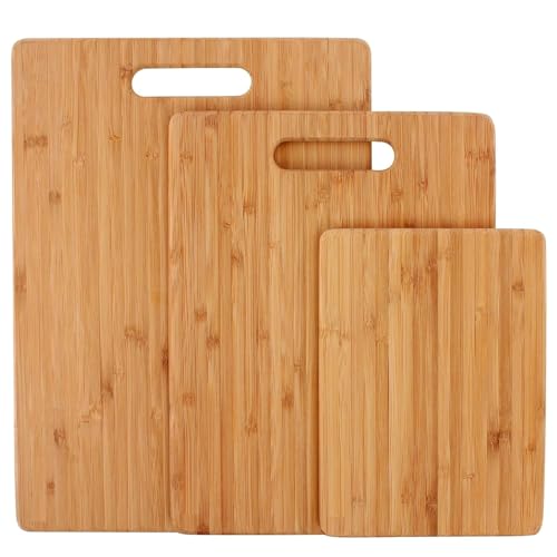 Freshome Large Natural Bamboo Wood Chopping Cutting Board Set of 3 for Kitchen Vegetables, Fruits & Cheese, BPA Free, Eco-Friendly, Anti-Microbial Durable and Easy to Clean - Image 1