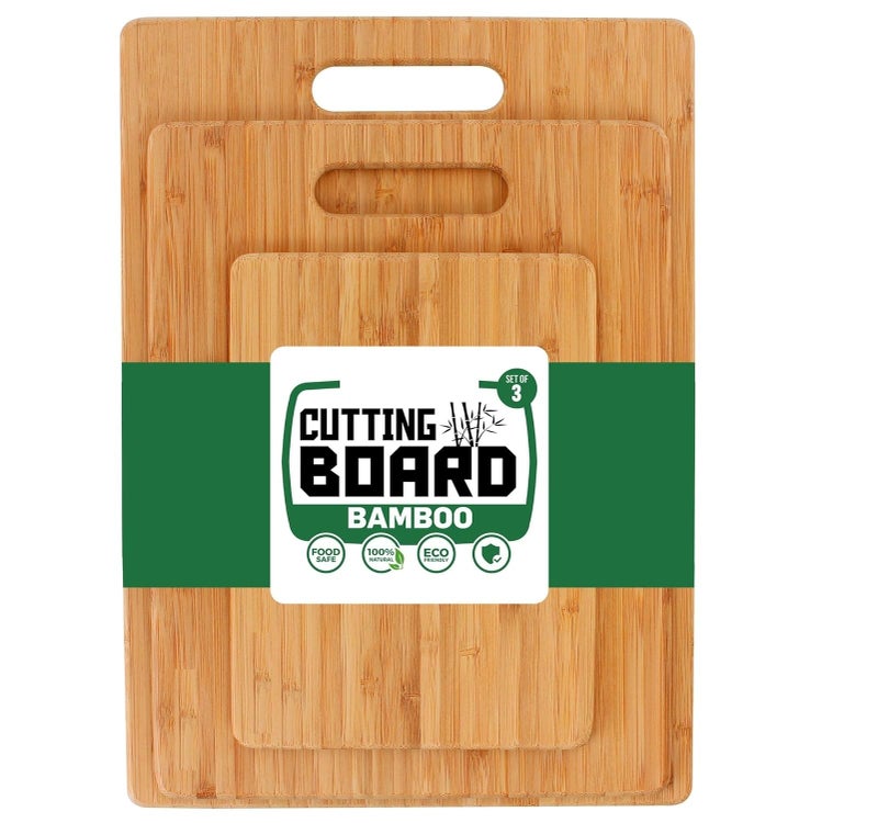 Freshome Large Natural Bamboo Wood Chopping Cutting Board Set of 3 for Kitchen Vegetables, Fruits & Cheese, BPA Free, Eco-Friendly, Anti-Microbial Durable and Easy to Clean - Image 2