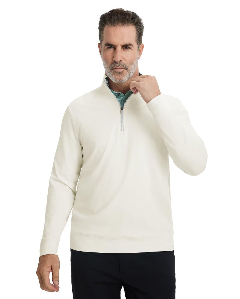 M MAELREG Quarter Zip Pullover Men Moisture Wicking Athletic Long Sleeve Golf Quarter Zip Sweatshirt for Men Cream - Image 2