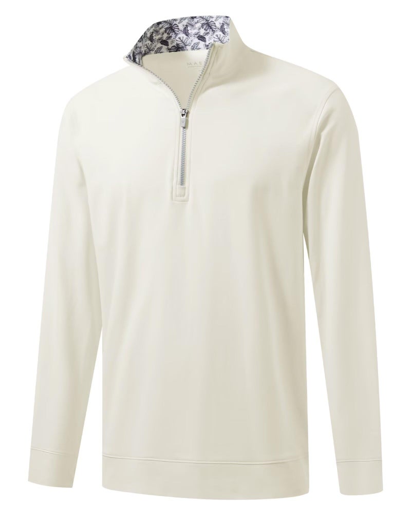M MAELREG Quarter Zip Pullover Men Moisture Wicking Athletic Long Sleeve Golf Quarter Zip Sweatshirt for Men Cream - Image 1