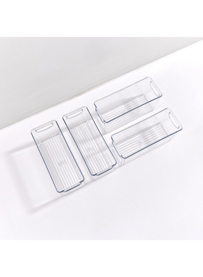 InterDesign iDesign 4-Piece Recycled Plastic Small Stackable Kitchen Organizer Bin with Integrated Handles for Kitchen, Fridge, Freezer, Pantry & Cabinet Organization, The Linus Collection - 10" x 4" x 5", Clear - Image 1