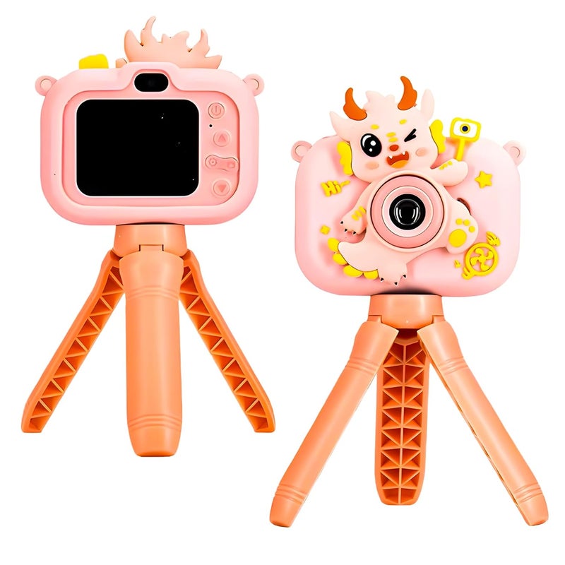 Wish key كاميرا رقمية للأطفال، تصميم ديناصور، شاشة 2.0 بوصة تدعم بطاقة SD سعة 4 جيجابايت، مسجل صور/فيديو مع ألعاب، وردي، للأولاد من عمر 8-10 سنوات، هدايا ممتعة للأولاد والبنات والأطفال - Image 1