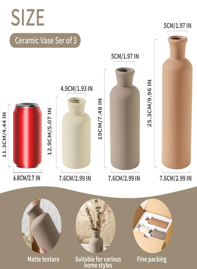 ooit Vase Set of 3, Ceramic Vases Neutral Modern Vases Home Decor Rustic Farmhouse Decor Flowers Pampas Vase for Table Mantel Entryway Shelf Living Room Kitchen Bathroom - Brown - Image 2