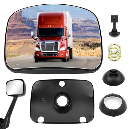 TOP-MAX Hood Mirror Glass Passenger Side Compatible with 2008-2017 Freightliner Cascadia, Semi Trucks Hood Mirror Assembly, Wide Angle Convex Glass with Backing Plate - Image 1