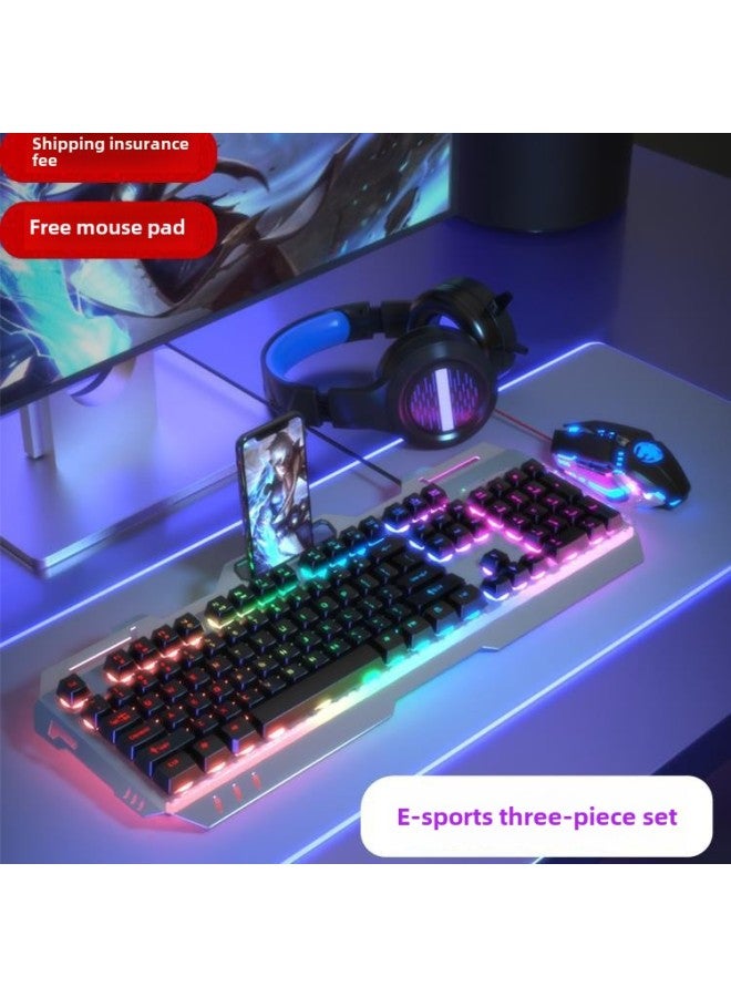 Real Mechanical Feel Keyboard Mouse Suit Wired E-sports Game Special Keyboard Mouse Wireless Computer Desktop-Colour:Mechanical Feel - Black Upgraded Version  + Mouse - No - 104 Keys - Official Stan - Image 1