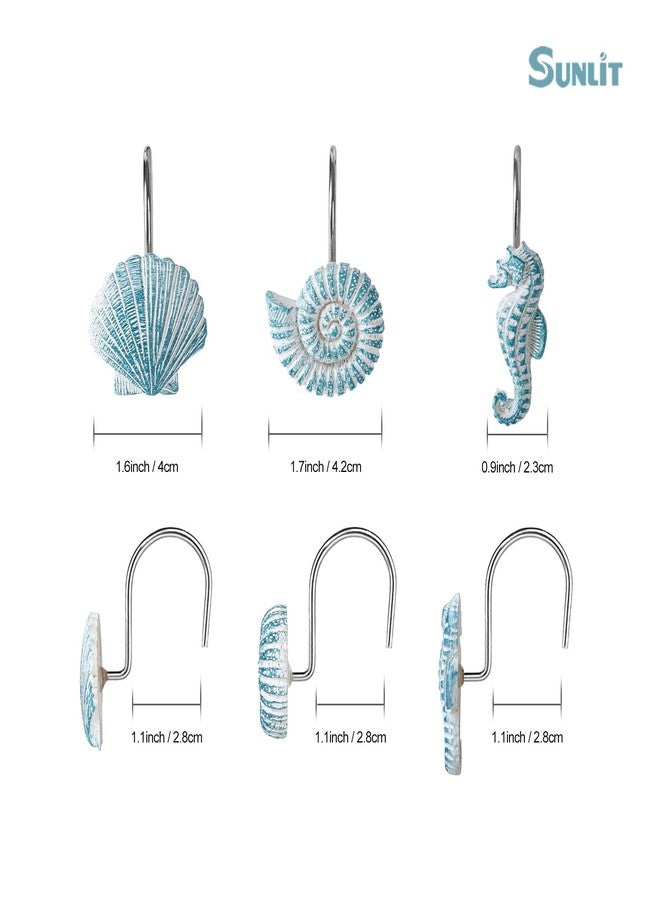 Sunlit 12-Piece Aqua Blue Resin Shower Curtain Hooks, Ocean Creatures Coastal Design, Nautical Bathroom Decoration - Image 3