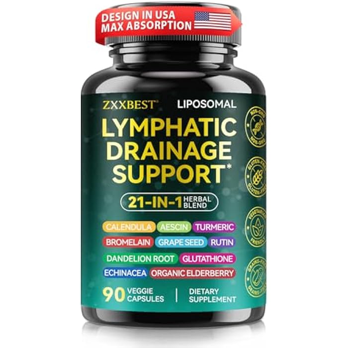 OMZOK Lymphatic Drainage Supplements, Lymphatic Drainage Capsules Supplement - Wellness Complex Formula 21 in 1 - Aescia, Turmeric, Bromelain, Echinacea & More - Lymph System Support Capsule Easy Store - Image 1