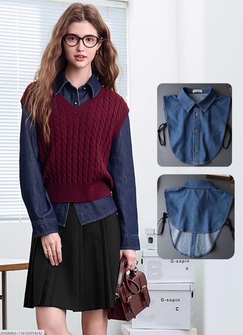 NIDMIDO Denim Fake Collar Detachable Dickey Collar Half Shirts Blouse False Collar Top for Women Girls Medium - Image 5