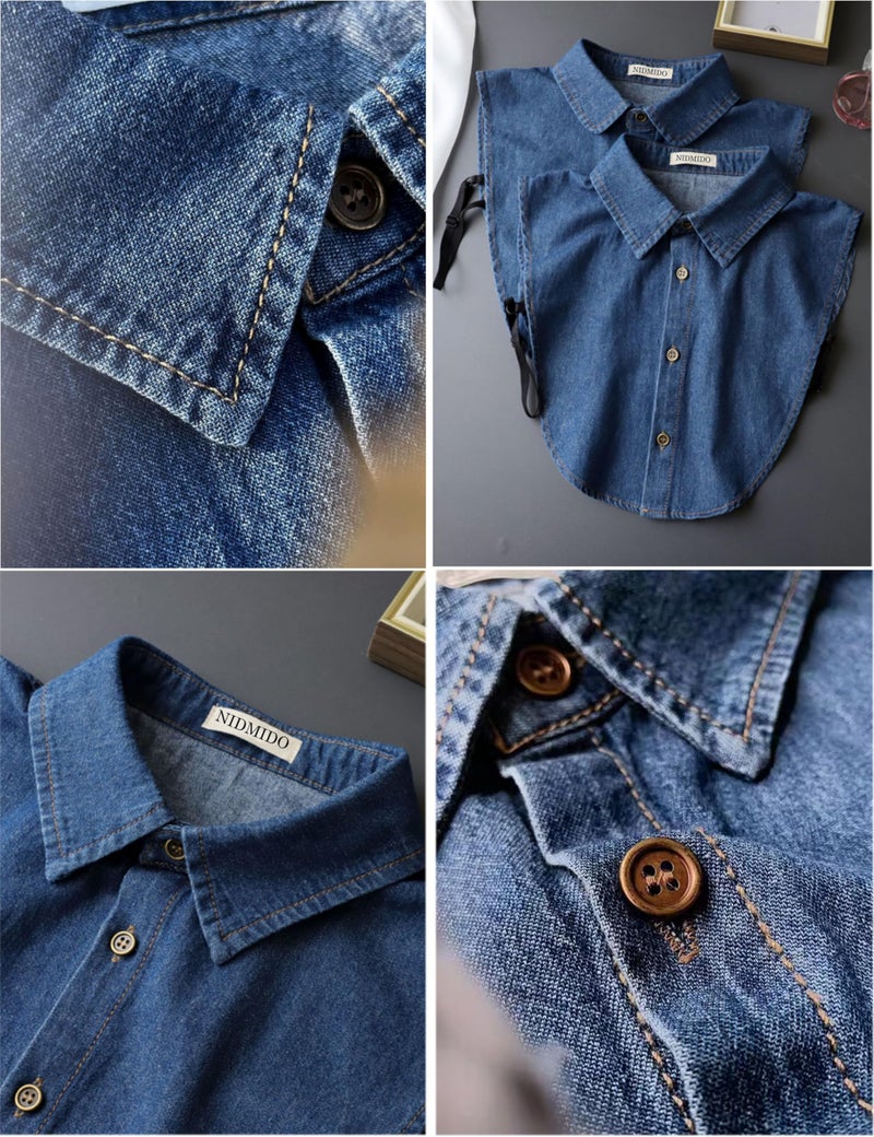 NIDMIDO Denim Fake Collar Detachable Dickey Collar Half Shirts Blouse False Collar Top for Women Girls Medium - Image 4