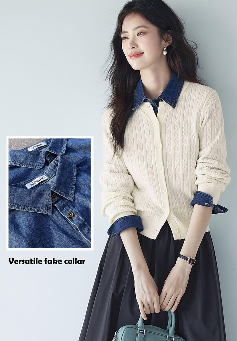 NIDMIDO Denim Fake Collar Detachable Dickey Collar Half Shirts Blouse False Collar Top for Women Girls Medium - Image 3