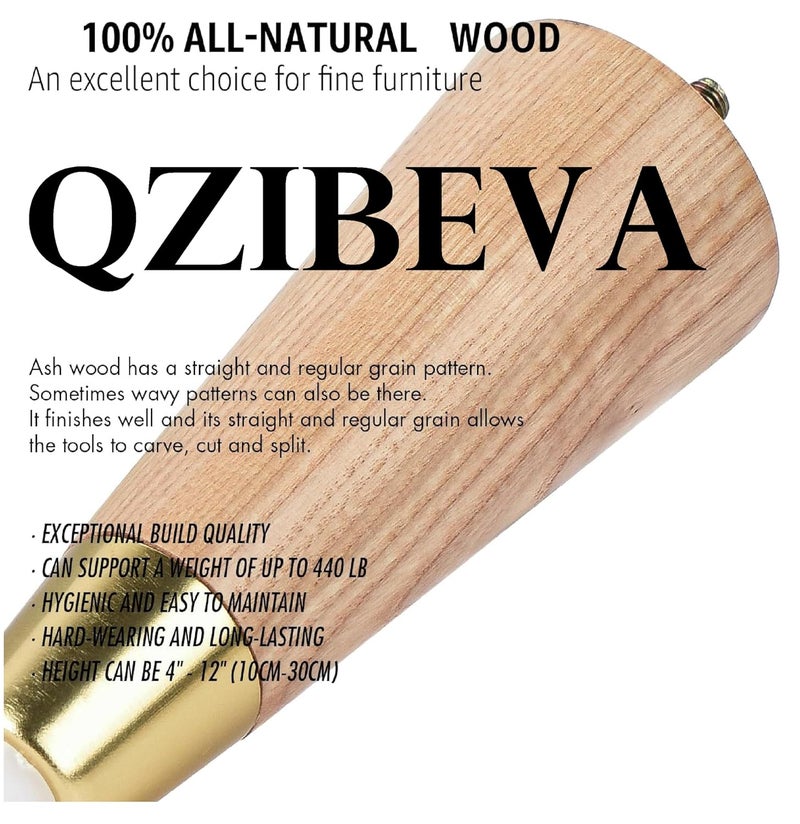 QZibeva Set 4 Pcs Oak Wood Furniture Legs 4 Inch Sofa Leg with Gold Caps M8 Bold Style - Image 5
