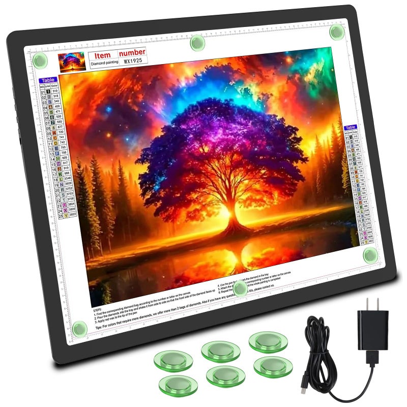 TOHETO Rechargeable Magnetic A2 Light Board 252x184 Large Diamond Painting Light Pad with Side Buttons 3 Light Colors Light Box for Tracing and Drawing Dimming LED Light Table for Sketching - Image 2