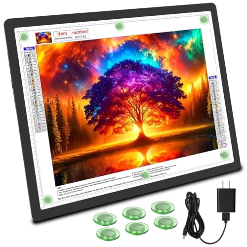 TOHETO Rechargeable Magnetic A2 Light Board 252x184 Large Diamond Painting Light Pad with Side Buttons 3 Light Colors Light Box for Tracing and Drawing Dimming LED Light Table for Sketching - Image 1