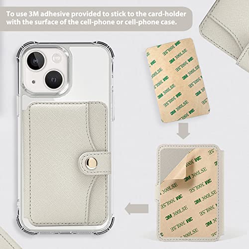 M-Plateau Leather Phone Wallet, Stick-On Card Holder with Snap Closure for Most Smartphones (Beige) - Image 4