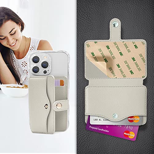 M-Plateau Leather Phone Wallet, Stick-On Card Holder with Snap Closure for Most Smartphones (Beige) - Image 2