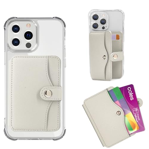 M-Plateau Leather Phone Wallet, Stick-On Card Holder with Snap Closure for Most Smartphones (Beige) - Image 1