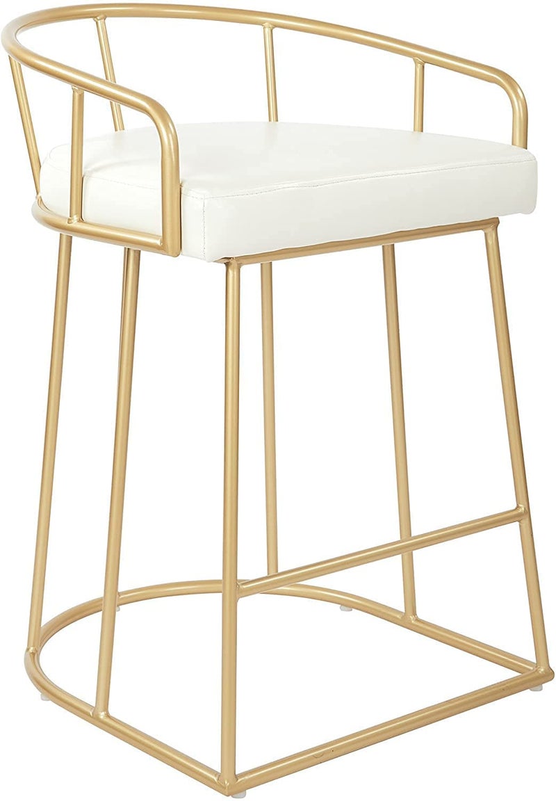 INDIAN DECOR INDIAN DECOR 45986 Classic Home Furnishings Modern Counter Height Stool White Faux Leather Metal Chair with Foam Cushion Golden  - Image 1