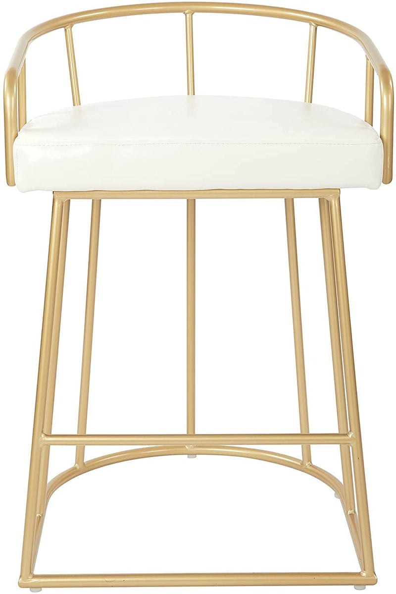 INDIAN DECOR INDIAN DECOR 45986 Classic Home Furnishings Modern Counter Height Stool White Faux Leather Metal Chair with Foam Cushion Golden  - Image 4