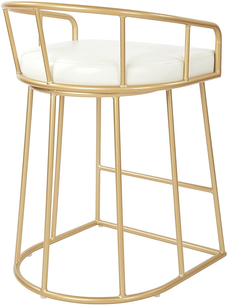 INDIAN DECOR INDIAN DECOR 45986 Classic Home Furnishings Modern Counter Height Stool White Faux Leather Metal Chair with Foam Cushion Golden  - Image 3