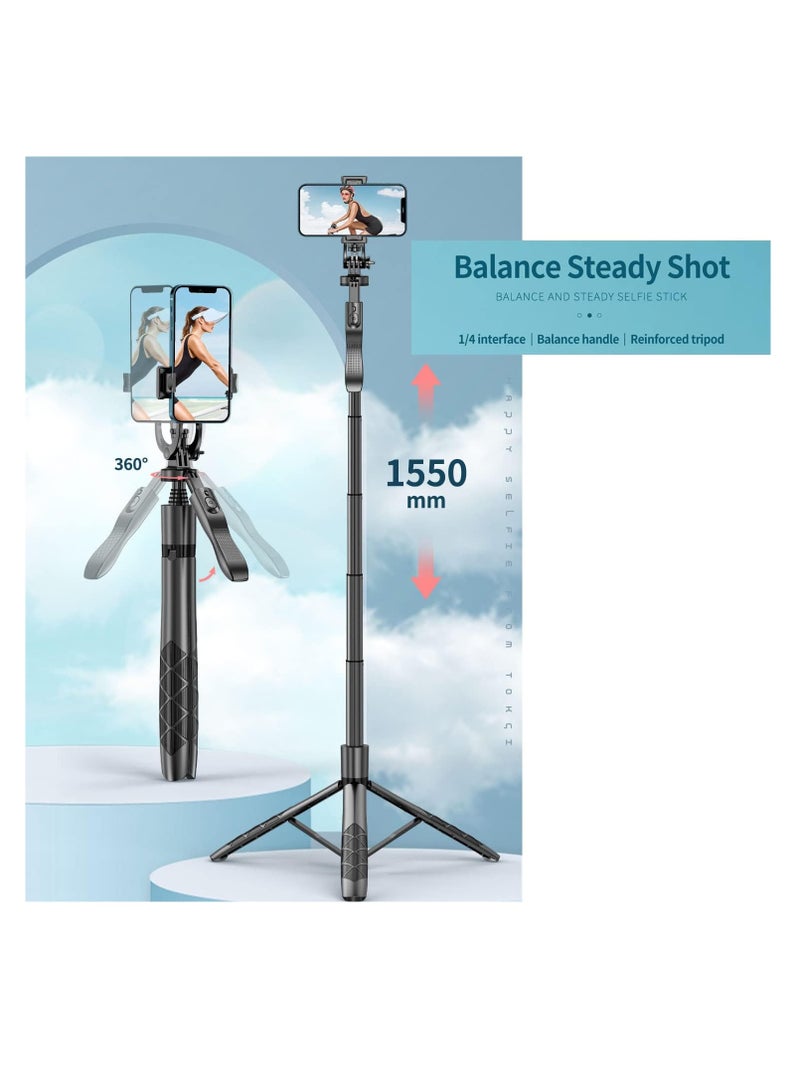 PLOKAMA Multifunctional Selfie Stick Tripod, Rotatable Extendable to 160cm with Bluetooth Wireless Remote Control Phone Holder Portable and Retractable, Compatible with All Kinds of Mobile Phones and Cameras - Image 3