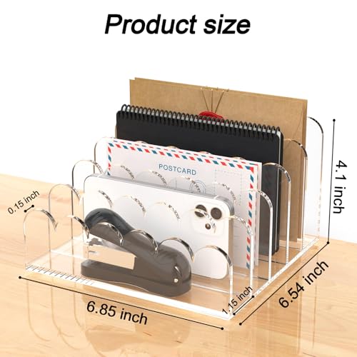 YAGELI 2 Pack 5-Slot Acrylic Mail Organizer for Desktop – Scalloped Clear Document Sorter, Vertical File Holder for Office/Home, Space-Saving Desk Organizer for Letters,Envelope,Bills,Stationery - Image 2