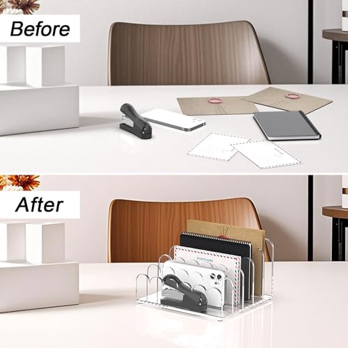 YAGELI 2 Pack 5-Slot Acrylic Mail Organizer for Desktop – Scalloped Clear Document Sorter, Vertical File Holder for Office/Home, Space-Saving Desk Organizer for Letters,Envelope,Bills,Stationery - Image 4