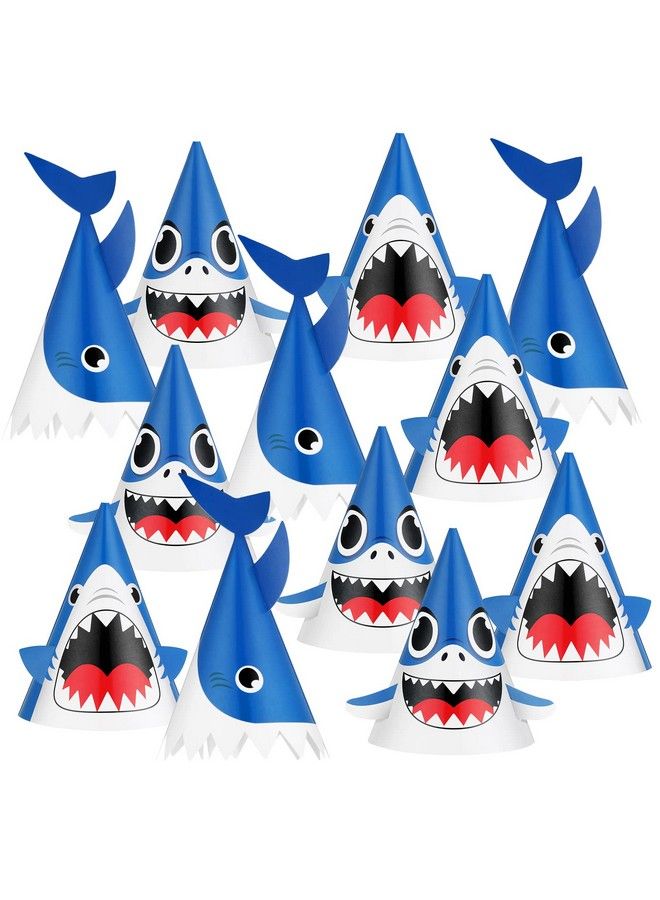 Chinco 24 Pieces Shark Party Hats Shark Birthday Hat For Baby And Adult Celebration Kit Shark Birthday Party Birthday Party Supplies And Decorations12.7 X 7.9 Inches 3 Styles - Image 1